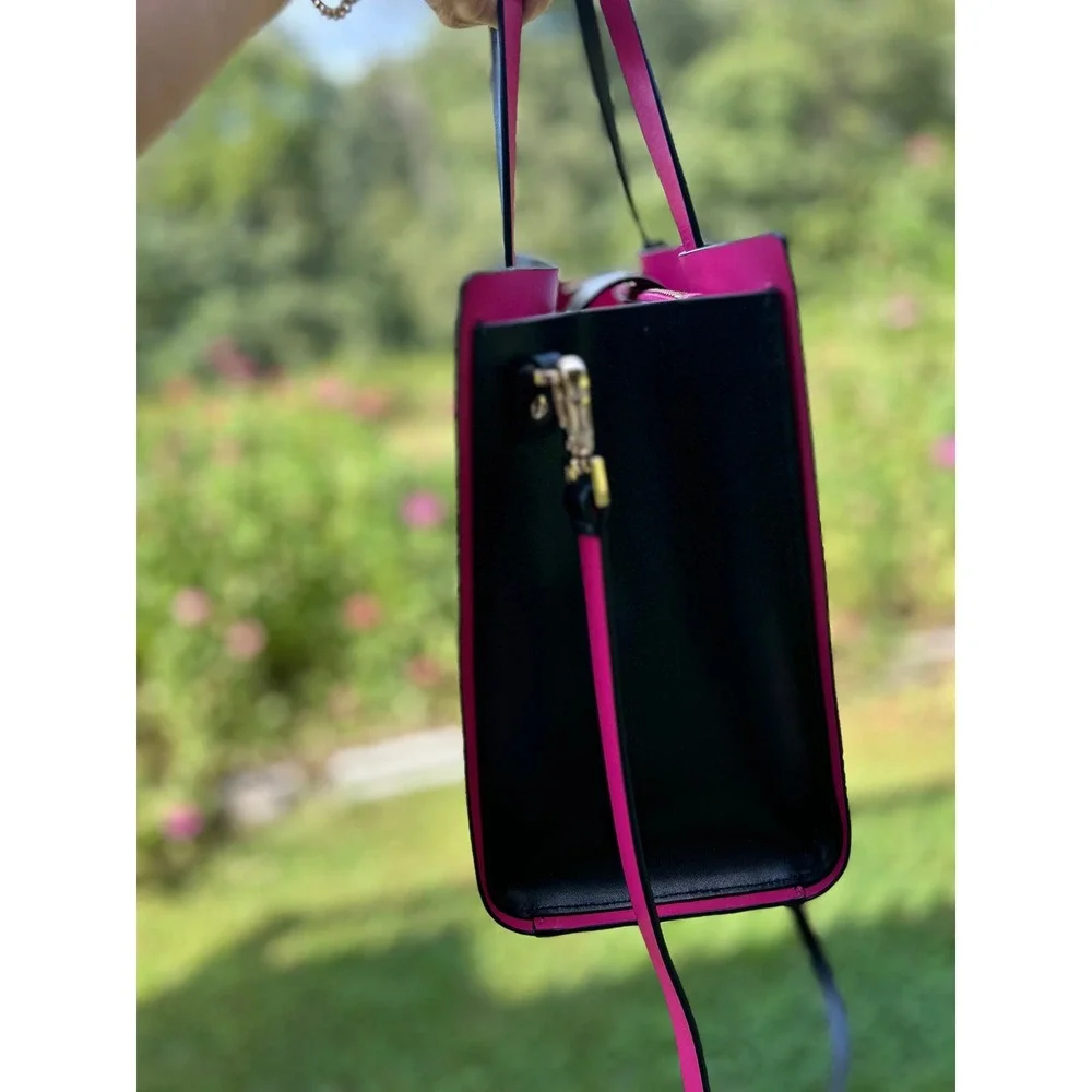 Kate Spade Arbour Hill Elodie Satchel Black Hot Pink Leather Crossbody Bag Lux